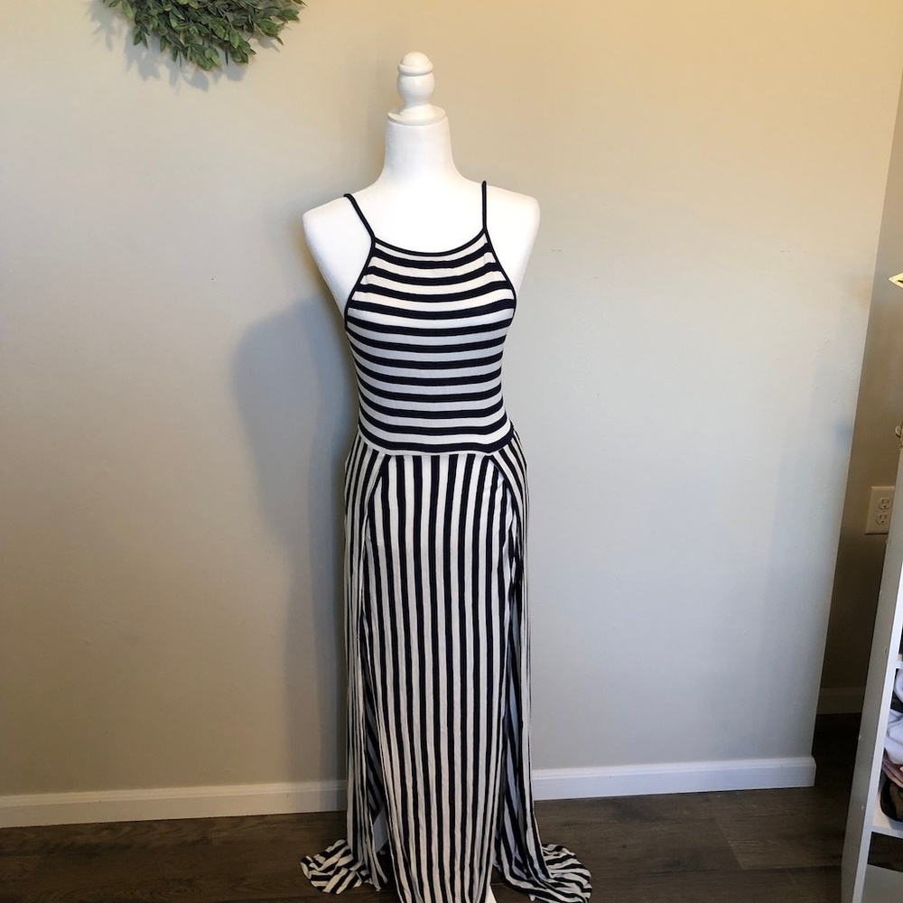 Navy Striped Maxi Dress